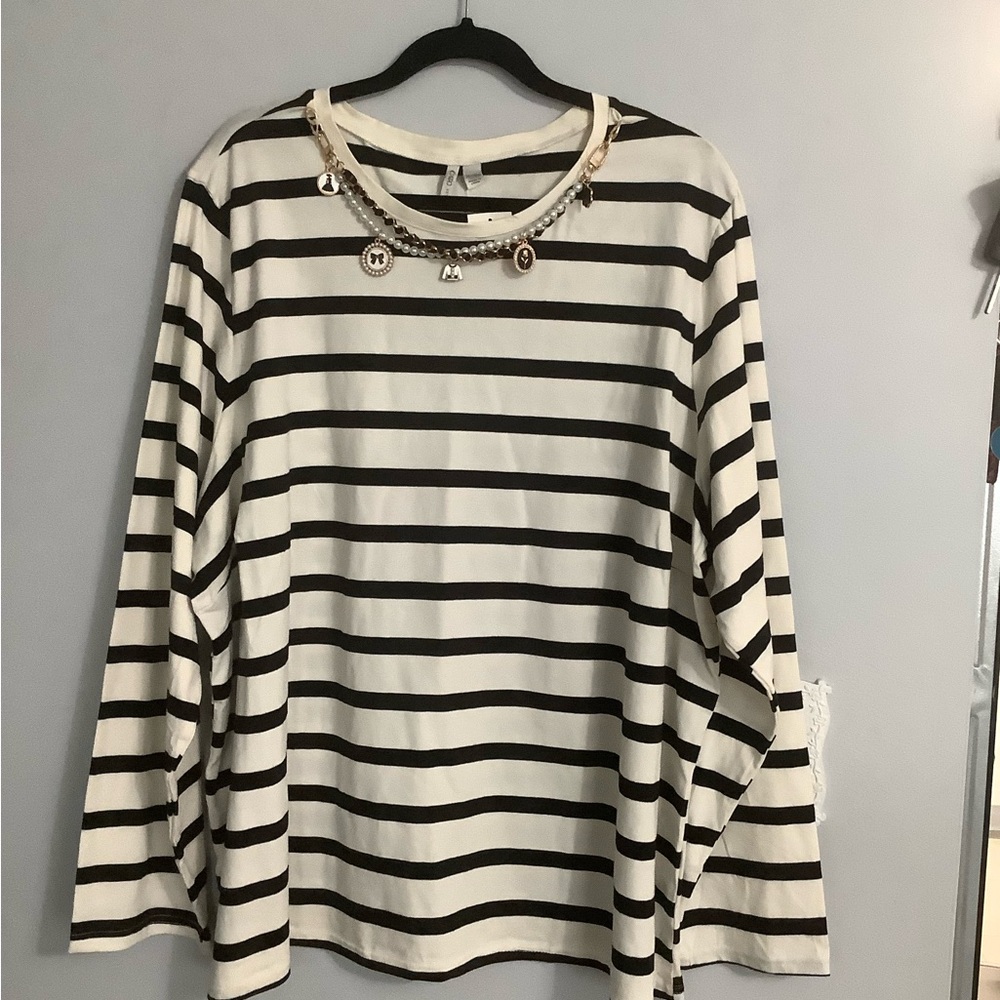 Cato Black and White Striped Long Sleeve Top
